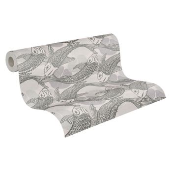 Papel Pintado Livingwalls Peces Gris - As-378593 - 53 Cm X 10,05 M