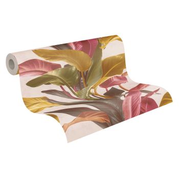 Papel Pintado Livingwalls Hojas Tropicales  Y Amarillo Ocre - As-378623 - 53 Cm X 10,