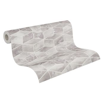 Papel Pintado Livingwalls Estampado Hexagonal 3d Gris Y Plata - As-378632 - 53 Cm X 1