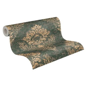 Papel Pintado Livingwalls Barroco Verde Oscuro Y Oro - As-379012 - 53 Cm X 10,05 M