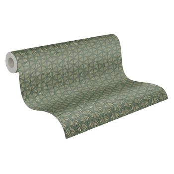 A.s. Création Papel Pintado Arte Deco Verde, Oro Y Brillo - 53 Cm X 10,05 M