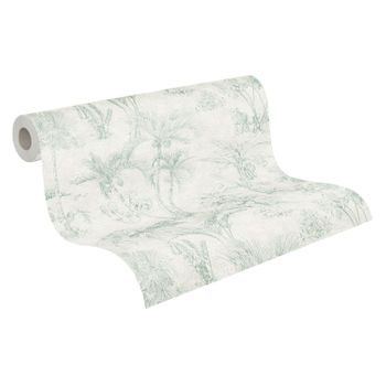 Papel Pintado A.s. Création Hojas Tropicales Gris Y Verde - As-380213 - 53 Cm X 10,05