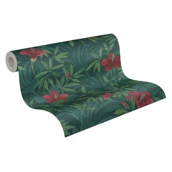 Papel Pintado A.s. Création Flores Verde Y Rojo - As-380282 - 53 Cm X 10,05 M