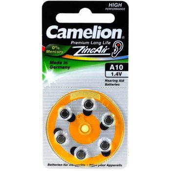 Camelion Pila De Audífono A10 Zl10 Pr70 Pr536 Ae10 Da10 10ae V10at Pr230 Blister 6uds., 1,4v, Zink-luft