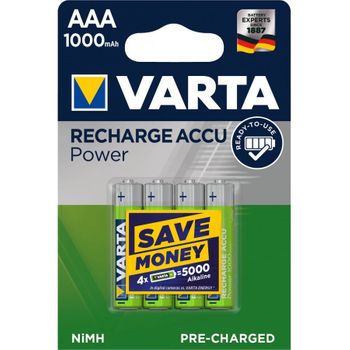 Varta Power Pila Recargable Ready2use Micro Aaa Blister 4uds. 1000mah, 1,2v, 1000mah/1,2wh, Nimh