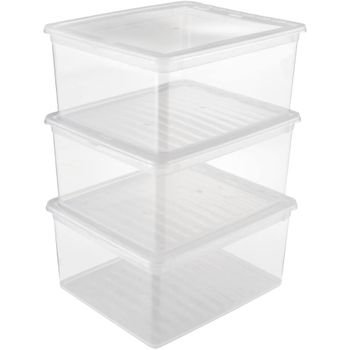 Set Cajas De Almacenaje 3x18 L, Plástico, Natural Transparent, 39 X 33.5 X 18 Cm