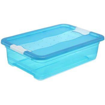 Cubo De Almacenaje Con Tapa, Plástico, Azul Transparente, 28 L