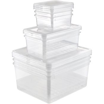 Set 8 Cajas De Almacenaje: 3x1,7 L + 2x5,6 L + 3x18 L, Plástico, Natural Transparent