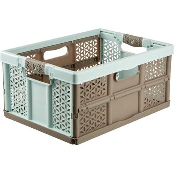 Robusta Caja Plegable Con Asas Suaves, 48x34,5x23,5 Cm, 32 L, Lea, Azul Y Marrón