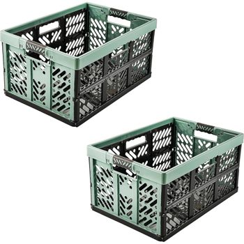 Keeeper Set 2 Cajas Plegables Resistentes, Asas Laterales, 2 X 45l, Ben, Verde Nórdico