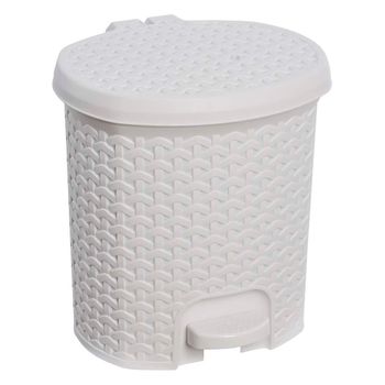 Cubo Basura/papelera Polivalente, Diseño Rattán, 5,5l, 22,5x24x26cm, Blanco Nórdico