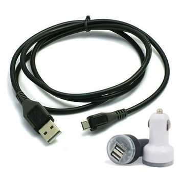 Kit Cable Micro Usb Con Cargador De Coche Doble 2a Color Negro