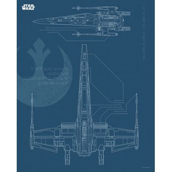 Sanders & Sanders Póster Decorativo Star Wars Blueprint X-wing Azul Oscuro