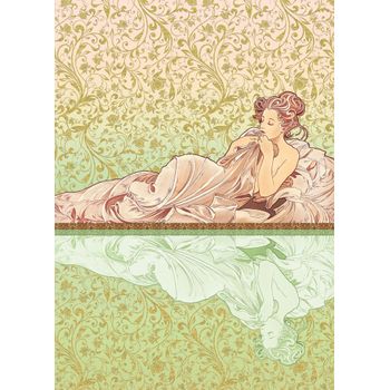 Sanders & Sanders Fotomural Art Nouveau Verde Y Rosa Viejo - 200 X 280 Cm - 611836