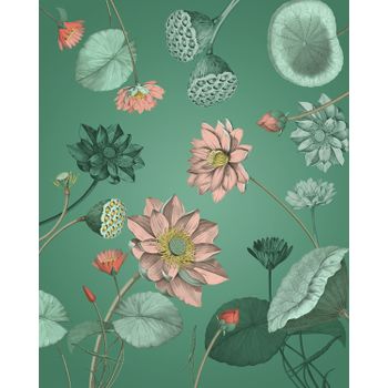 Sanders & Sanders Fotomural Flor De Loto Verde Y Rosa - 200 X 250 Cm - 612728