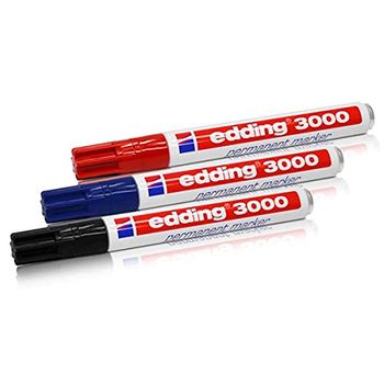 Edding Marcador Permanente 3000 1, 5-3, 0 Mm, Juego De 3 Unidades, Color Rojo Y Azul