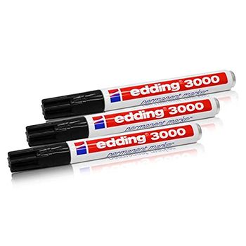 Edding 3000 Rotuladores Permanentes, 1,5-3 Mm, Recargables, Color Negro, Paquete De 3