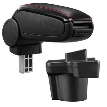 [pro.tec]® Reposabrazos Central Para Mazda 2 (tipo Dj, Desde 2014) - Apoyabrazos Con Compartimento - Tapizado - Polipiel - Negro Con Costuras De Color Rojo