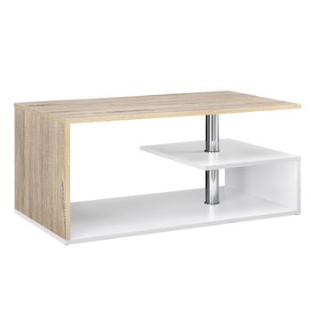 Mesa De Centro Haarlem Con Estante Aglomerado 90 X 50 X 41 Cm - Blanco Y Efecto Roble [en.casa]