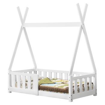 Cama Infantil Helsingborg Con Reja De Seguridad - Estructura Tipi - Pino 140x70 Cm - Blanco Mate [en.casa]