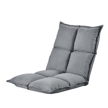 [en.casa]® Silla De Suelo - 52 X 50 Cm - Cojín De Espuma Con Estructura De Metal - Acolchado - 5 Ángulos Respaldo Ajustable - Inclinación 180 Grados - Cama De Suelo - Gris Claro