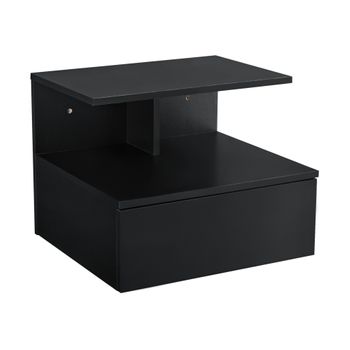 [en.casa]® Estante Con Cajón Para Pared - 40 X 35 X 31 Cm - Balda Flotante - Mesita De Noche - Armario Para Pared - Compartimiento - Cajonera - Negro