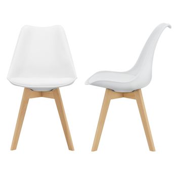 Set De 2x Sillas De Comedor Fläten Estilo Escandinavo Cuero Sintético Y Madera De Haya 81 X 49 X 57 Cm - Blanco [en.casa]