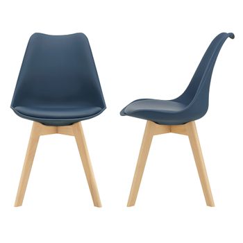 Set De 2x Sillas De Comedor Fläten Estilo Escandinavo Cuero Sintético Y Madera De Haya 81 X 49 X 57 Cm - Azul [en.casa]