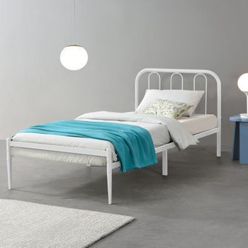 Cama De Metal Estable - 90 X 200 Cm - Cama Individual - Cama Simple - Somier - Blanco Mate [en.casa]®