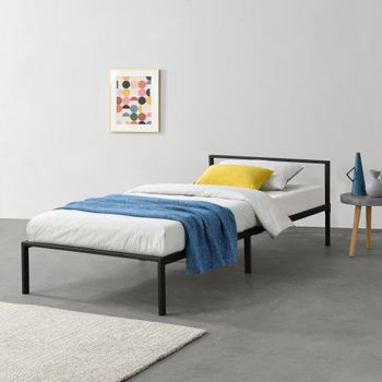 Cama Simple Imatra De Metal Con Somier - Minimalista - 90 X 200 Cm - Negro Mate [en.casa]