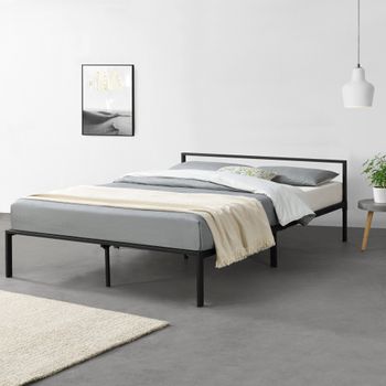 Cama Doble Imatra De Metal Con Somier - Minimalista - 140 X 200 Cm - Negro Mate [en.casa]