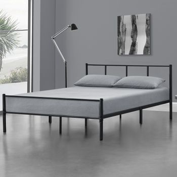 Cama Doble Laos Con Somier Metal 160 X 200 Cm - Negro Mate [en.casa]