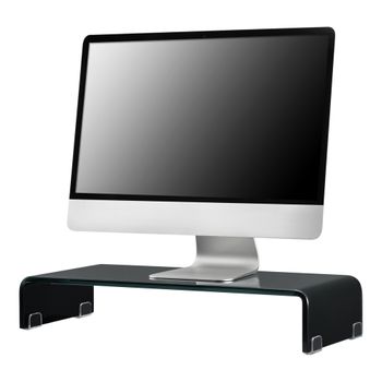 Soporte Para Monitor De Vidrio - 60 X 25 X 11 Cm - Base Para Pantalla - Para Mesa De Ordenador - Organizador De Escritorio Para Monitor O Portátil - Negro Lacado [en.casa]®