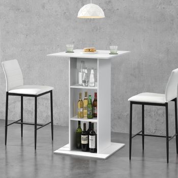 Mesa De Bar - Mesa Bistro Elegante - 70 X 70 X 110 Cm - Mesa Alta - Cocina - Barra Integrada Para Bebidas - Con 3 Estantes - Blanco [en.casa]®