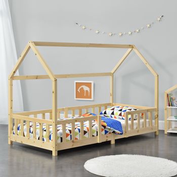 Cama para niños de Pino - 140 x 70 cm - Cama Infantil - Forma de casa - en  Color Gris lacado mate [en.casa]®