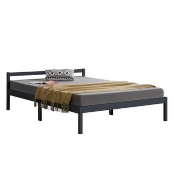 Cama Doble Nakkila Con Somier  Capacidad De Carga 150 Kg Pino 140 X 200 Cm - Gris Oscuro [en.casa]