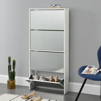 Zapatero Con Espejo - 134 X 63 X 17cm - Con 4 Compartimentos De Almacenamiento - Mueble Zapatero Organizador De Zapatos - Blanco [en.casa]®