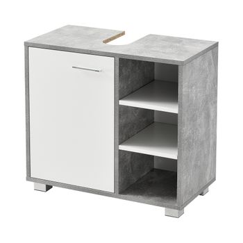 Mueble De Lavabo - 56 X 60 X 31 Cm - Mueble De Baño Debajo Del Lavabo - Con Puerta Y 3 Estantes - Aglomerado - Con Ranura Para Sifón - Blanco Y Efecto Hormigón [en.casa]®