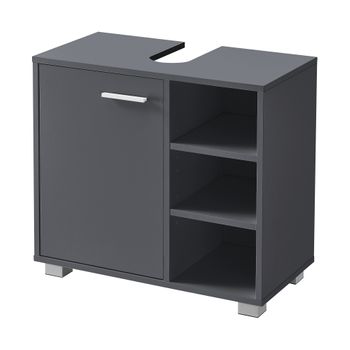 Mueble De Lavabo - 56 X 60 X 31 Cm - Mueble De Baño Debajo Del Lavabo - Con Puerta Y 3 Estantes - Aglomerado - Con Ranura Para Sifón - Gris Oscuro [en.casa]®