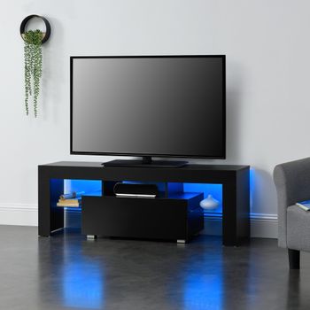 Mesa De Tele Con Led - Grimsey  - 130 X 35 X 45 Cm - Aglomerado - Negro [en.casa]