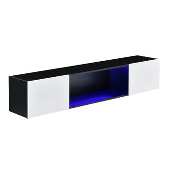 Armario De Pared Elegante Con Iluminación Led Azul - 150 X 30 X 30 Cm - Mueble De Salón Para Tv Flotante - Cómoda - Consola - 2 Puertas Y Un Estante Para Almacenar - Iluminación Interior [en.casa]®