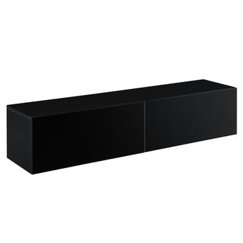 Mueble De Tv De Pared Evaton Aglomerado 140 X 33 X 30 Cm Negro Alto Brillo [en.casa]