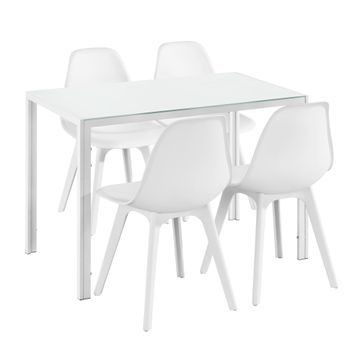 [en.casa]® Mesa De Comedor Minimalista - Blanco - 105cm X 60cm X 75cm - Para 4 Personas - Set De 4 X Sillas De Diseño - 83cm X 54cm X 48cm - Blanco - Juego De Comedor