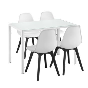 [en.casa]® Mesa De Comedor Minimalista - Blanco - 105cm X 60cm X 75cm - Para 4 Personas - Set De 4 X Sillas De Diseño - 83cm X 54cm X 48cm - Blanco Y Negro - Juego De Comedor