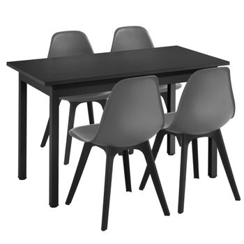 [en.casa]® Mesa De Comedor De Diseño Elegante - 120cm X 60cm X 75cm - Con Set De 4 Sillas - 83cm X 54cm X 48cm - Con Protección Del Suelo - Mesa Negra - Sillas Grises