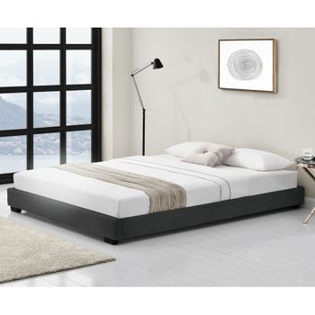 Corium Cama Doble Masari Con Somier Tapizado En Piel Sintética / Mdf 180 X 200 Cm - Negro