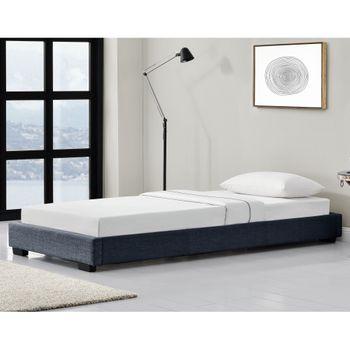 Corium Cama Individual Masari Con Somier Tapizado En Lienzo / Mdf 90 X 200 Cm - Gris Oscuro