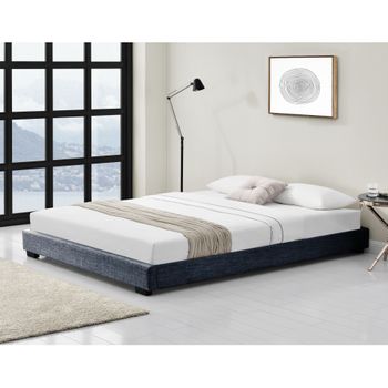 Corium Cama Doble Masari Tapizado En Piel Sintética  140 X 200 Cm - Somier Con Listones Gris Oscuro