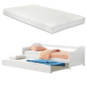 [en.casa]® Sofá Cama Con 2x Colchón - Pino - 205x190,5x66cm - Cama Extraíble - Canapé - Pino - Blanco