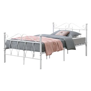 Estructura cama Marco de Cama Somier de Cama metal con cabecero y estribo  blanco 150x200 cm